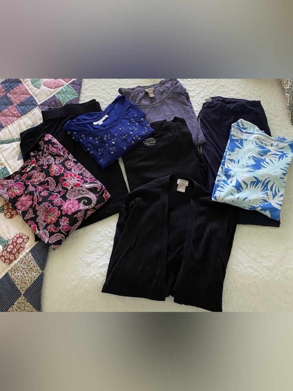 Chico’s size 1 (Med) bundle of 5 tops, 1 skirt, 1 sweater and pair of pants